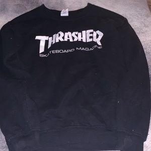 black sweater, Thrasher white printing